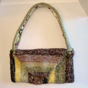 1990s crochet lined hand crafted with beads boho shoulder bag